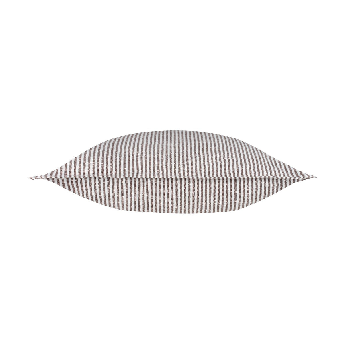 Truro Striped Cotton Cushion in chocolate brown and off-white narrow stripes, shown flattened on a plain white background, 45 x 45cm square.