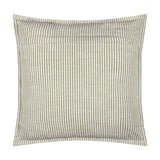 Truro Striped Cotton Cushion in Moss, a square cushion with narrow moss-green and white stripes and a slub-textured weave, shown on a plain white background.