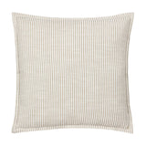 Truro Stripe Reversible Cotton Cushion in natural, a square cushion with narrow beige and white yarn-dyed stripes on a slub-textured cotton fabric, shown on a plain white background.