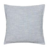 Truro Stripe Reversible Cotton Cushion in Skyline, a square cushion with narrow blue and white yarn-dyed stripes on slub-textured cotton, shown against a plain white background.