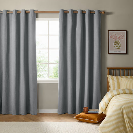 The Ultimate Blackout Plain Woven Eyelet Curtains - Denim