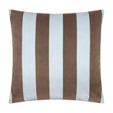 The Ultimate Stripe Jacquard Velvet Cushion in Blueberry Muffin, a 45 x 45cm square cushion with bold alternating brown and pale blue vertical velvet stripes, shown on a plain white background.