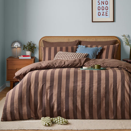 The Ultimate Stripe Reversible Duvet Cover Set - Chocolate Truffle