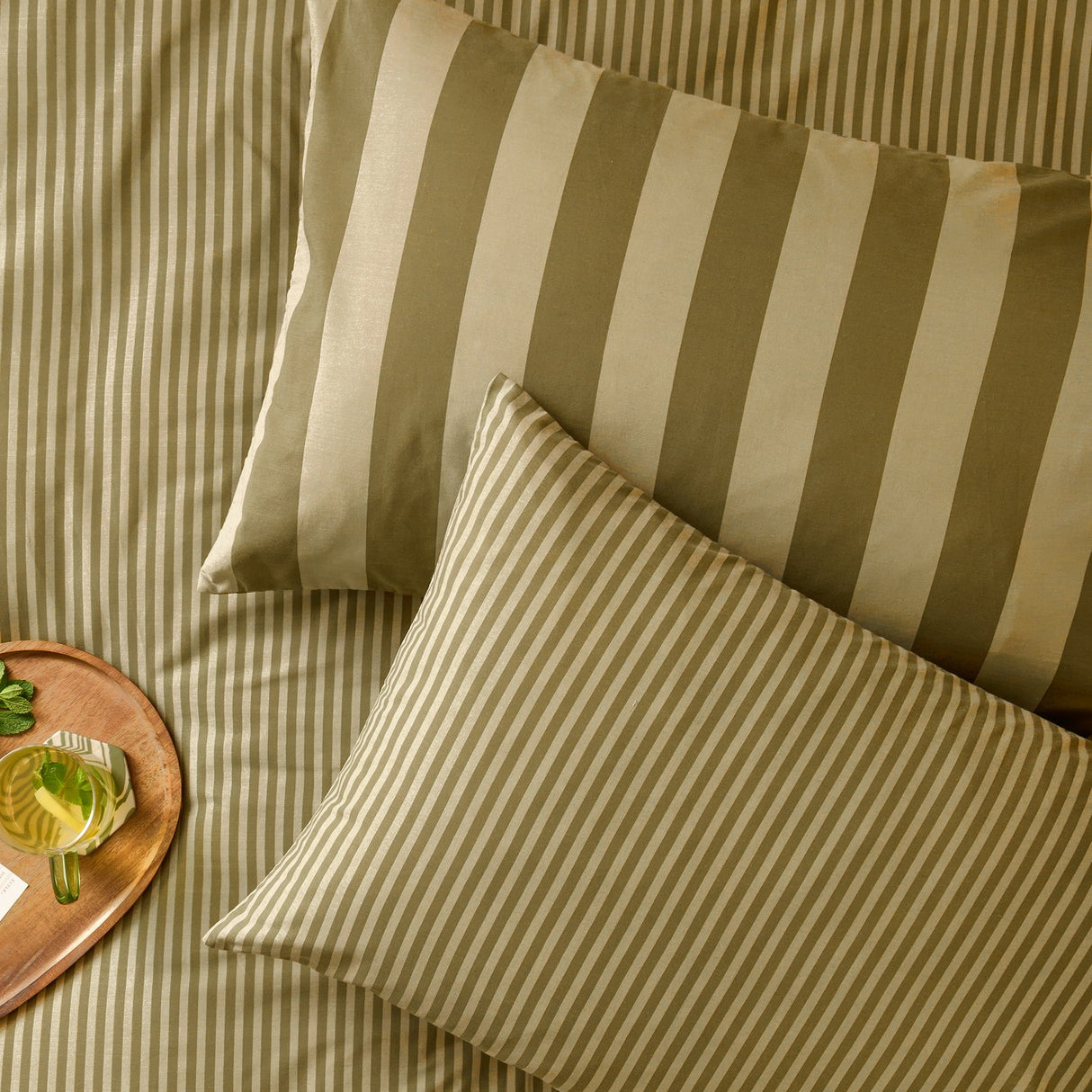 The Ultimate Stripe Reversible Cotton Pillowcase Pair - Green Tea