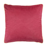 Square velvet cushion in solid pink with a gold piped edge trim, shown plain-side on a white background.