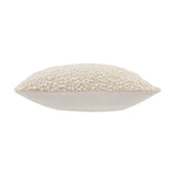 Side view of the Ulsmere Wool Cotton Cushion in ecru, showing a plain cream cotton back panel beneath a textured bouclé top edge, on a white background.