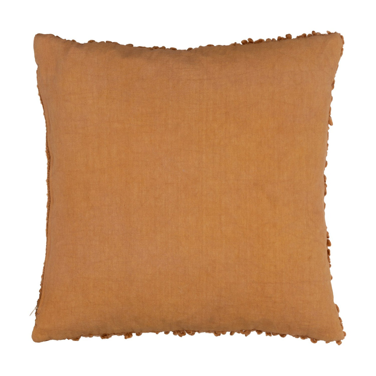 Ulsmere Wool Cotton Cushion in ginger, square with a plain woven face and looped bouclé-textured edging, shown against a white background.