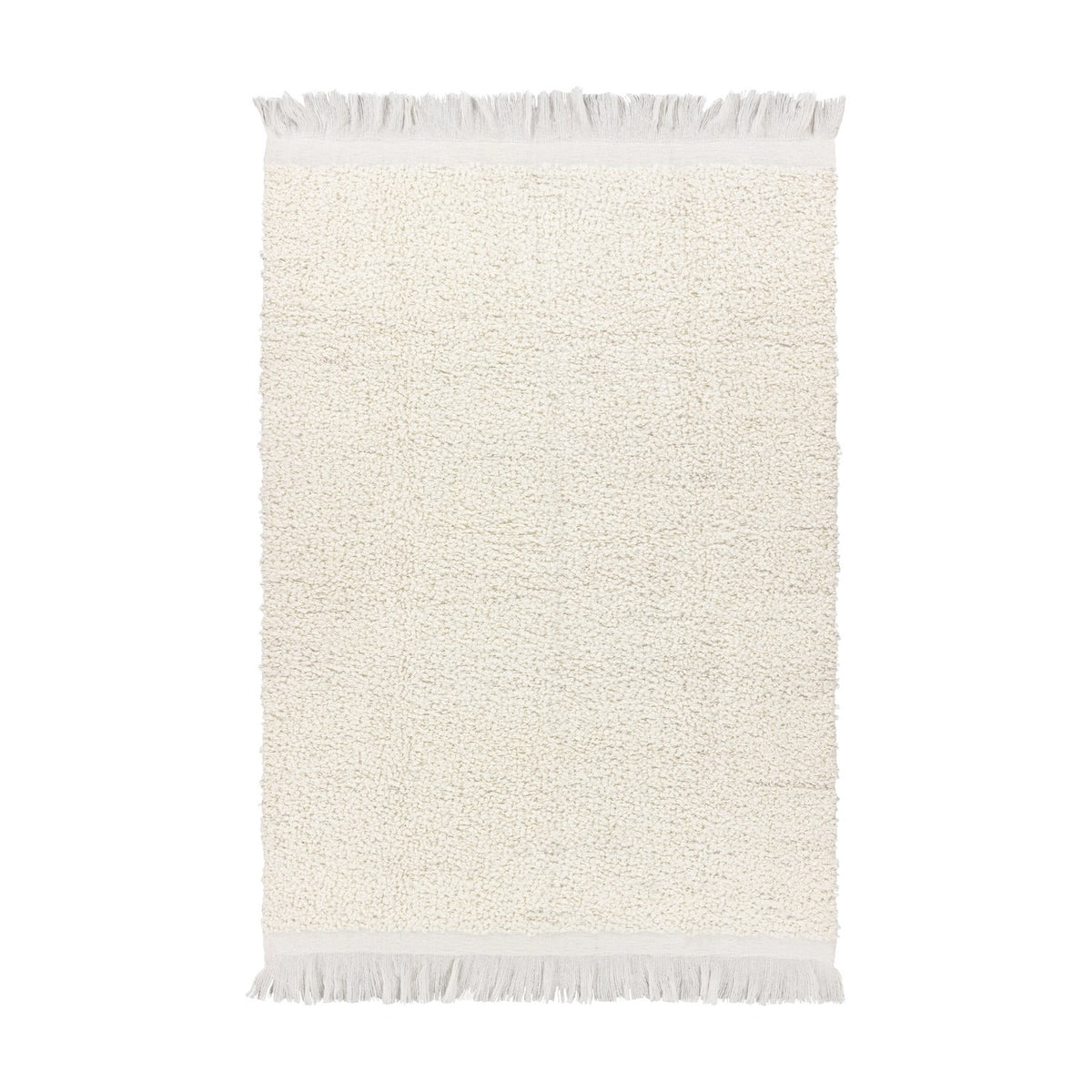 Ulsmere Reversible Wool Throw in ecru with oversized bouclé texture and fringed edges, shown flat on a plain white background.