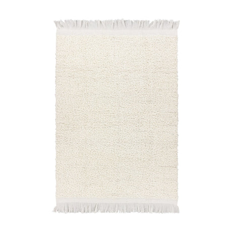 Ulsmere Reversible Wool Throw in ecru with oversized bouclé texture and fringed edges, shown flat on a plain white background.