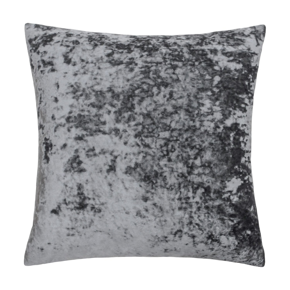 Verona Polyester Velvet Cushion in pewter grey, square with piped edges, crushed velvet-look finish showing charcoal and silvery tones, shown on a plain white background.