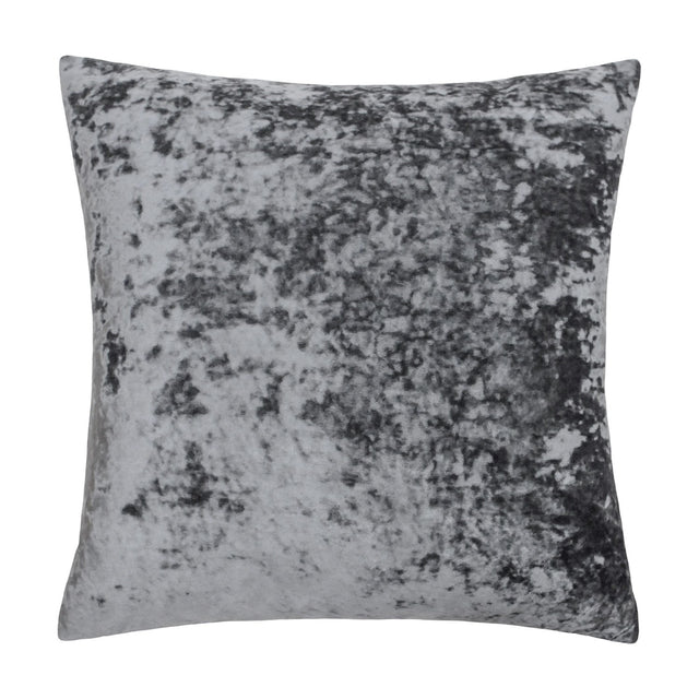 Verona Polyester Velvet Cushion in pewter grey, square with piped edges, crushed velvet-look finish showing charcoal and silvery tones, shown on a plain white background.