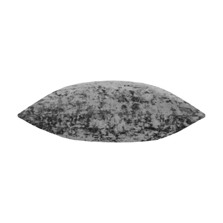 Verona Polyester Velvet Cushion in pewter grey, shown side-on with a crushed velvet finish and mottled charcoal-silver tones, set against a plain white background.