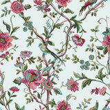 Vintage Chinoiserie Duvet Cover Set in jade, polycotton fabric printed with pink and green floral vines and long-tailed birds on a pale ground.