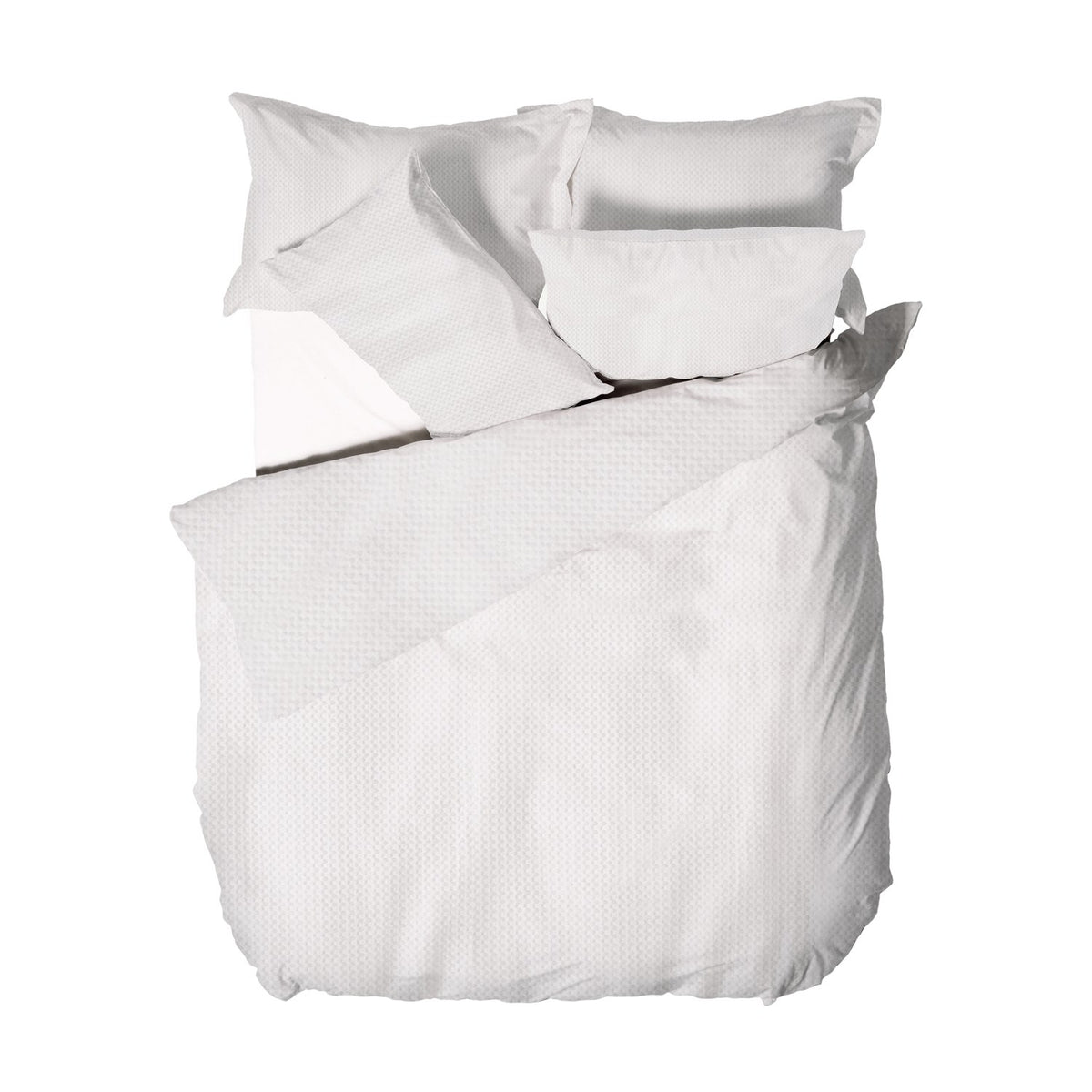Waffle Cotton Plain Duvet Cover Set in white, showing a textured duvet with matching pillowcases arranged on a bed against a plain white background.