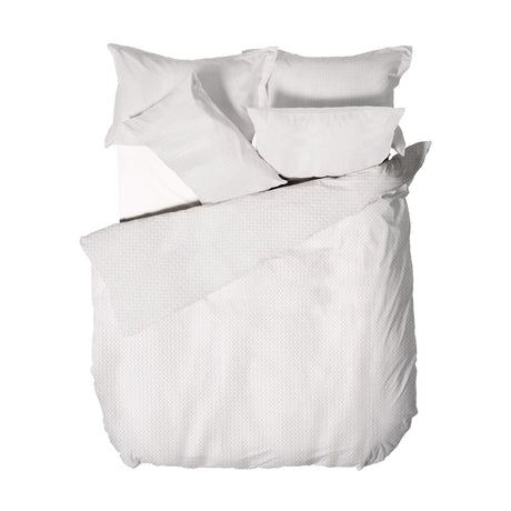 Waffle Cotton Plain Duvet Cover Set in white, showing a textured duvet with matching pillowcases arranged on a bed against a plain white background.