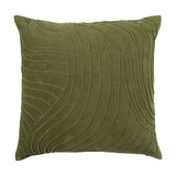 Waterfall Abstract Velvet Cushion in sage, square with raised pintuck lines fanning across the face in a curved waterfall pattern, shown on a plain white background.