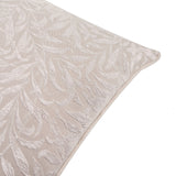 Close-up of the Willow Bough Jacquard Linen Cushion in linen, showing a tonal woven leaf pattern and neat piped edge, on a plain white background.