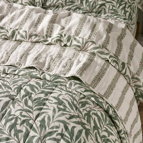Willow Boughs Reversible Cotton Bedspread - Sage