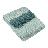 Weaver Geometric Wool Throw in teal, folded to show herringbone chevron pattern with a woven textured stripe, set against a plain white background.