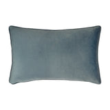 Rectangular velvet cushion in plain grey-blue with piped edging, shown reverse side, on a white background, from the Wild Garden Animal Velvet Cushion set.