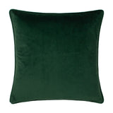 Square velvet cushion in plain dark green with piped edging, shown against a plain white background.