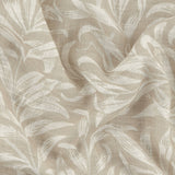 Willow Bough Floral Linen Curtain Panel fabric close-up, showing trailing willow leaf print in soft white on a warm neutral, semi-sheer woven ground.