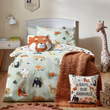 Wildlife Animal Reversible Duvet Cover Set - Multicolour/Green