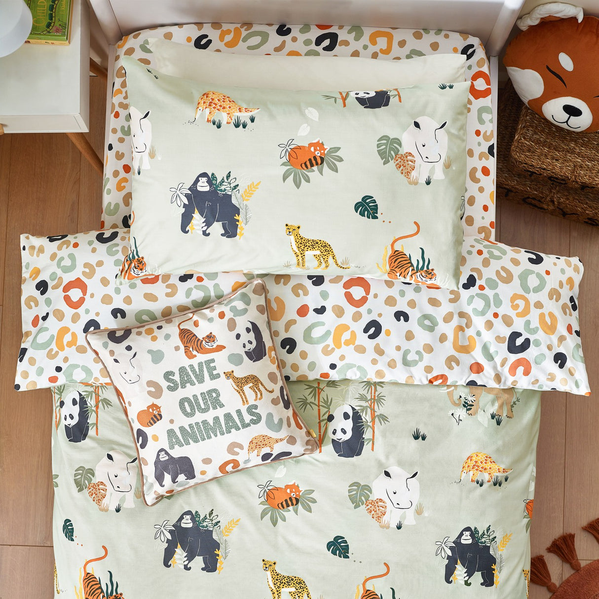 Wildlife Animal Reversible Duvet Cover Set - Multicolour/Green
