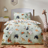Wildlife Animal Reversible Duvet Cover Set - Multicolour/Green