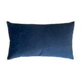 Rectangular velvet bolster cushion in solid navy blue with a plain back panel, shown against a white background.