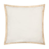 Winter Joy square cushion reverse side in plain cream cotton with gold and cream striped flange trim, shown on a white background.