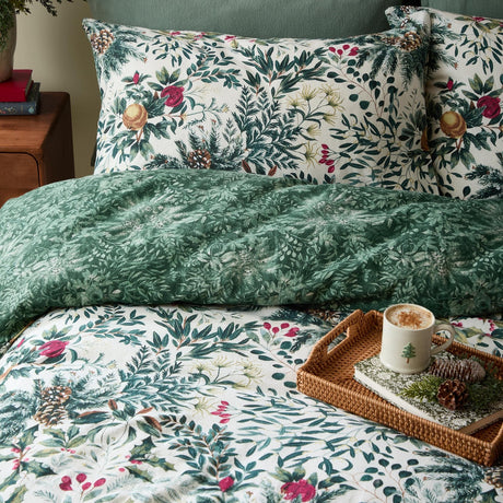 Winter Foliage Cotton Woodland Duvet Cover Set - Pine Green