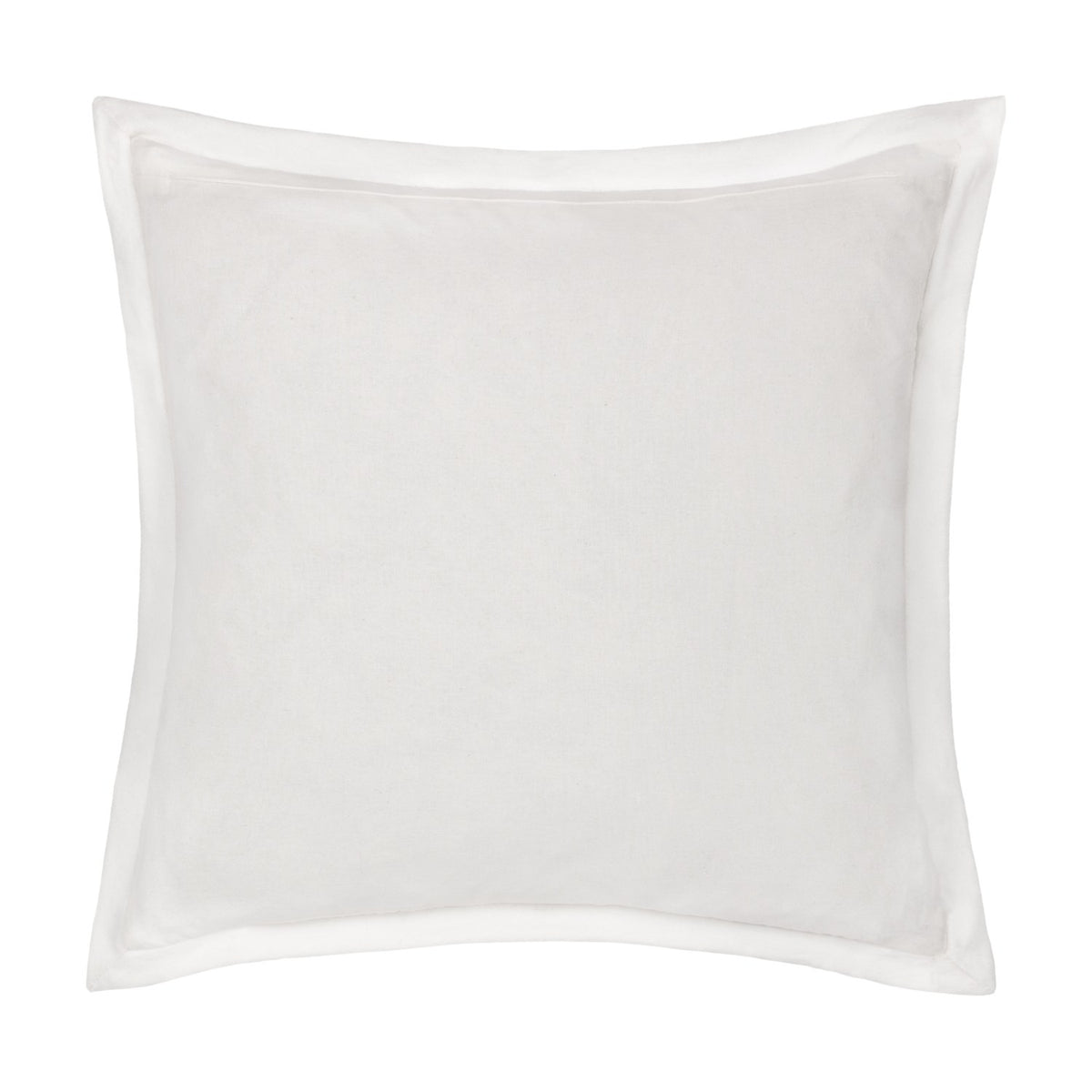 Winter Warmest Wishes Velvet Cotton Cushion in Natural, a square cushion with a flanged edge in plain cream velvet fabric, shown reverse side on a white background.