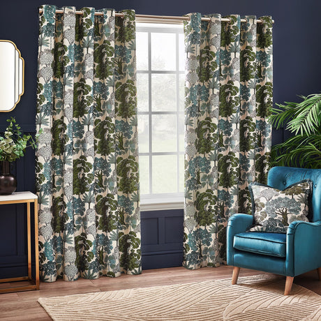 Woodlands Jacquard Fully Lined Eyelet Curtains - Green