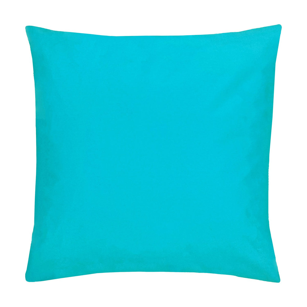 Square plain aqua cushion in polyester with a solid, unpatterned finish, shown on a plain white background.