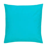Square plain aqua cushion in polyester with a solid, unpatterned finish, shown on a plain white background.