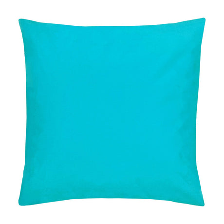Square plain aqua cushion in polyester with a solid, unpatterned finish, shown on a plain white background.