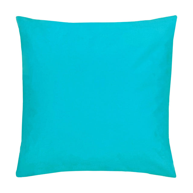 Square plain aqua cushion in polyester with a solid, unpatterned finish, shown on a plain white background.