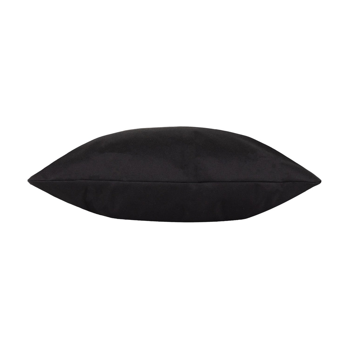 Side view of the Plain Printed Polyester Cushion in black, showing a plump square shape with a plain unpatterned face and piped edge, on a white background.