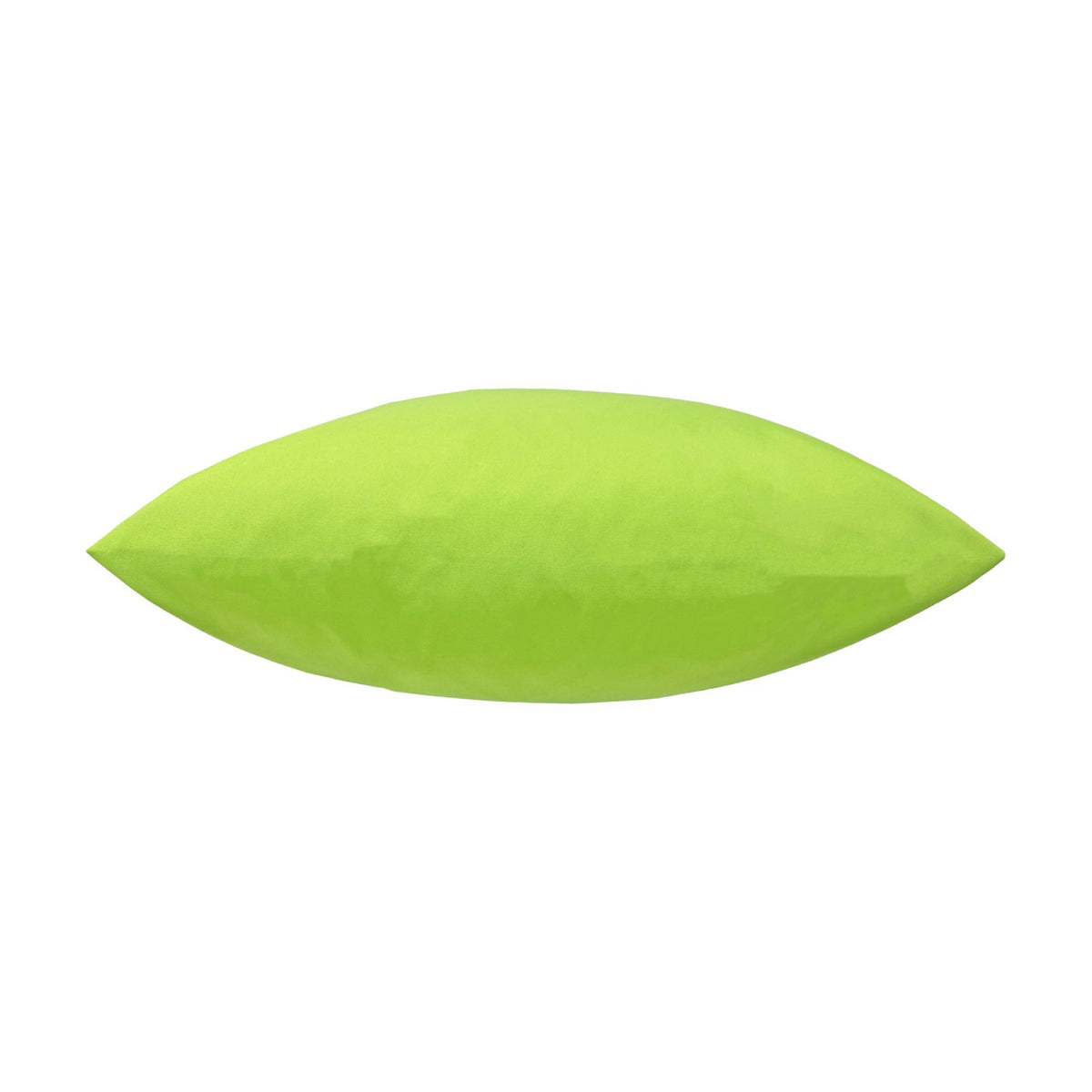 Plain Printed Polyester Cushion in lime green, shown side-on with a rounded bolster-like shape, plain fabric with no pattern, on a white background.
