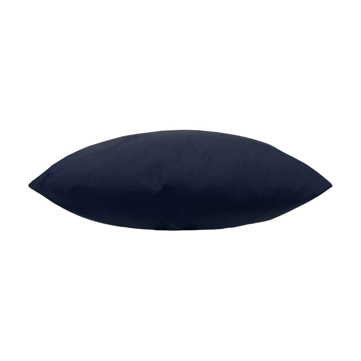 Plain Printed Polyester Cushion in navy, shown side-on with a plump filled shape and smooth fabric finish, photographed against a plain white background.