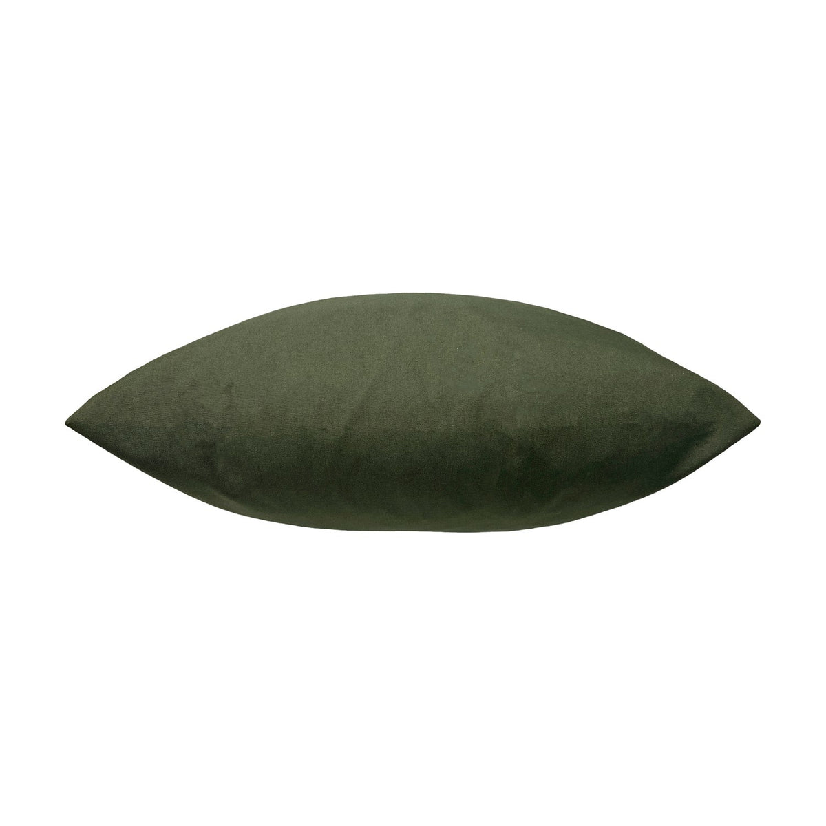 Plain Printed Polyester Cushion in olive green, shown lying on its side with a soft, slightly brushed fabric surface, against a plain white background.