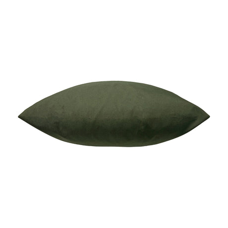 Plain Printed Polyester Cushion in olive green, shown lying on its side with a soft, slightly brushed fabric surface, against a plain white background.