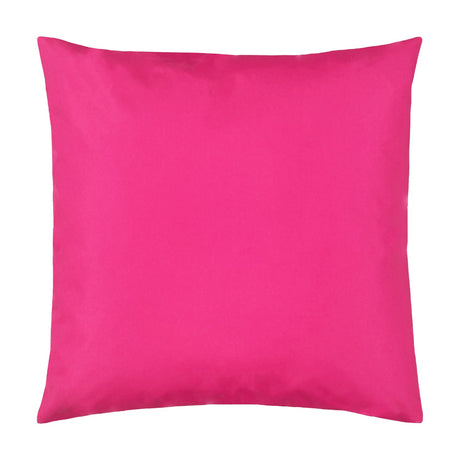 Square outdoor cushion in plain, bright pink polyester fabric with no pattern, shown against a plain white background.