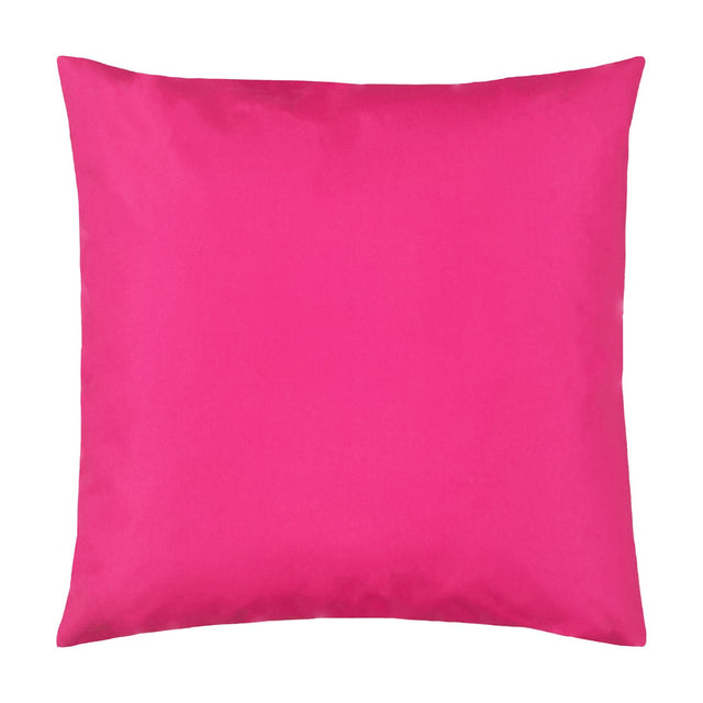 Square outdoor cushion in plain, bright pink polyester fabric with no pattern, shown against a plain white background.