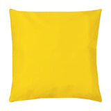 Square outdoor cushion in plain bright yellow polyester fabric, 43 x 43cm, shown against a plain white background.