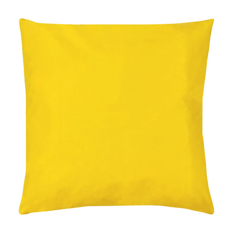 Square outdoor cushion in plain bright yellow polyester fabric, 43 x 43cm, shown against a plain white background.