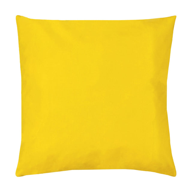 Square outdoor cushion in plain bright yellow polyester fabric, 43 x 43cm, shown against a plain white background.