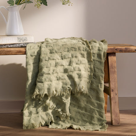 Walton Waffle Check Polyester Throw - Sage