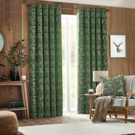 Winter Woods Chenille Lined Eyelet Curtains - Emerald